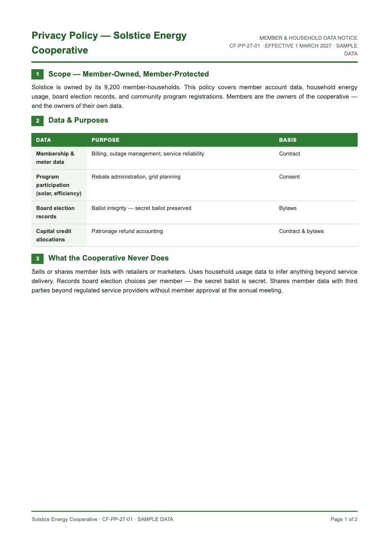Corporate ESG report privacy policy